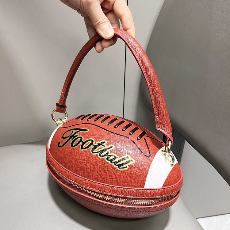Fun Shape Purse for Women Football Shaped Crossbody Shoulder Bag Novelty Handbags Rugby Clutch PU Leather