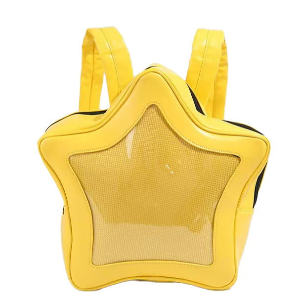 Kawaii Ita Bag Pin Display Backpack with Insert PU Leather Yellow Star Y2k Shoulder Bag Waterproof Bookbags (Yellow Star Pack)