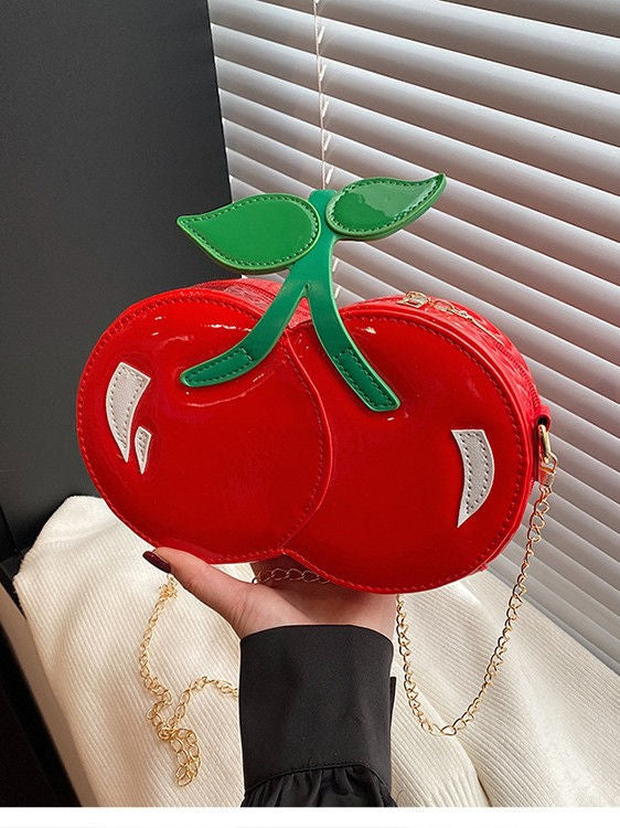 Cherry Shape Crossbody Bag Fun Shape Purse Novelty Handbag for Women PU Leather