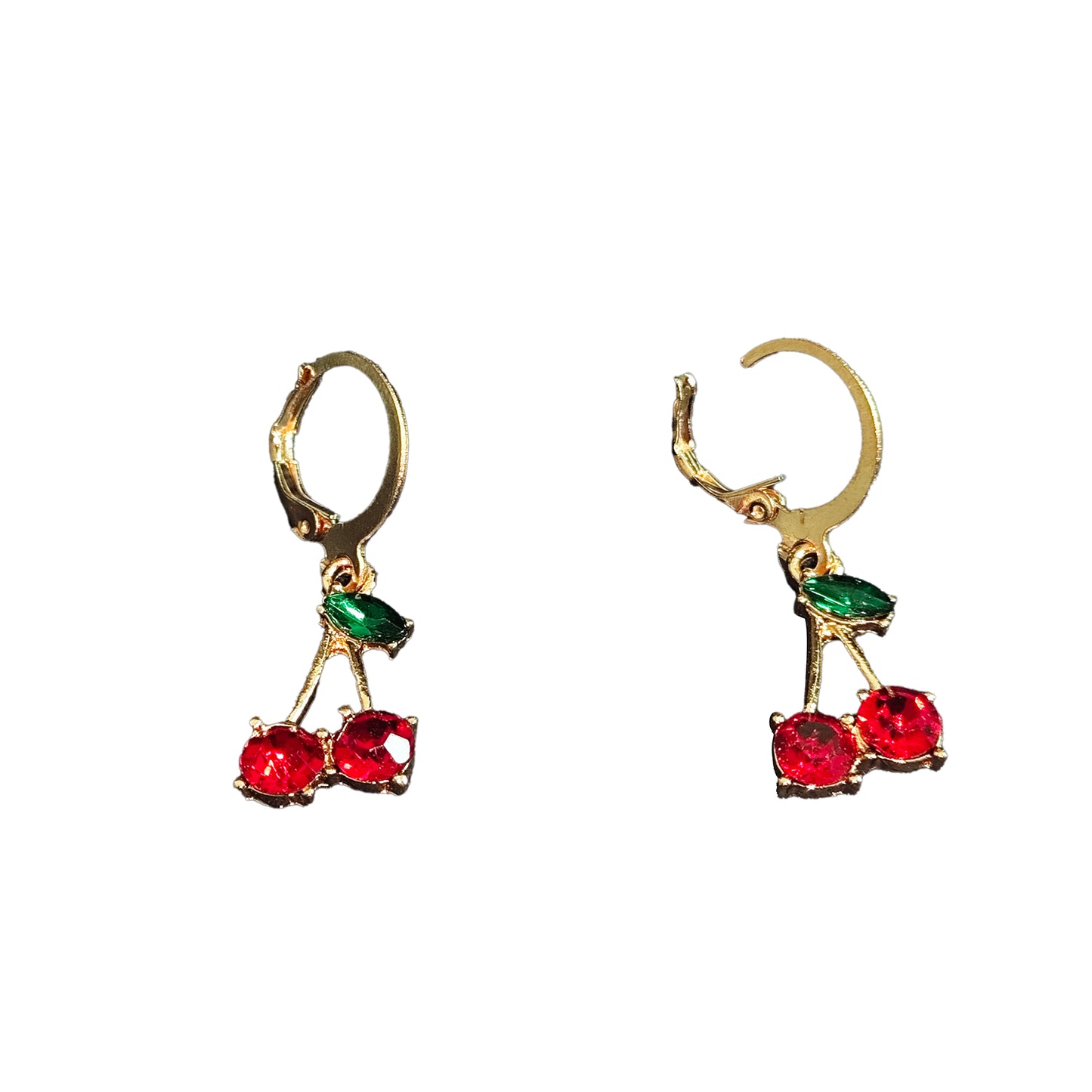 Green Leaf Ruby Red Crystal Cherry Earring for Women Personalized Creative Fruit Hoop Earring