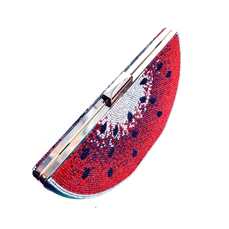 Watermelon Shape Handbag Sparkling Rhinestones Purse Cute Fruit Evening Clutch for Party Prom
