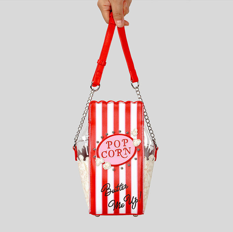 Novelty Fashion Women Popcorn Satchel Shoulder Crossbody Adjustable Strap Popcorn Handbag