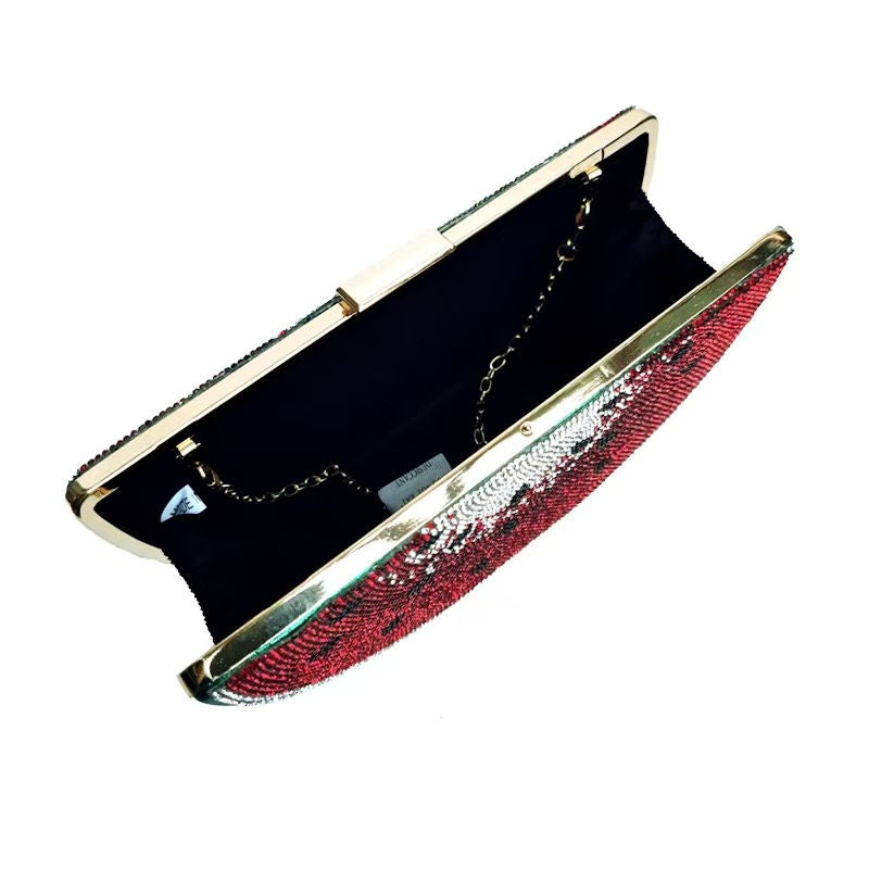 Watermelon Shape Handbag Sparkling Rhinestones Purse Cute Fruit Evening Clutch for Party Prom