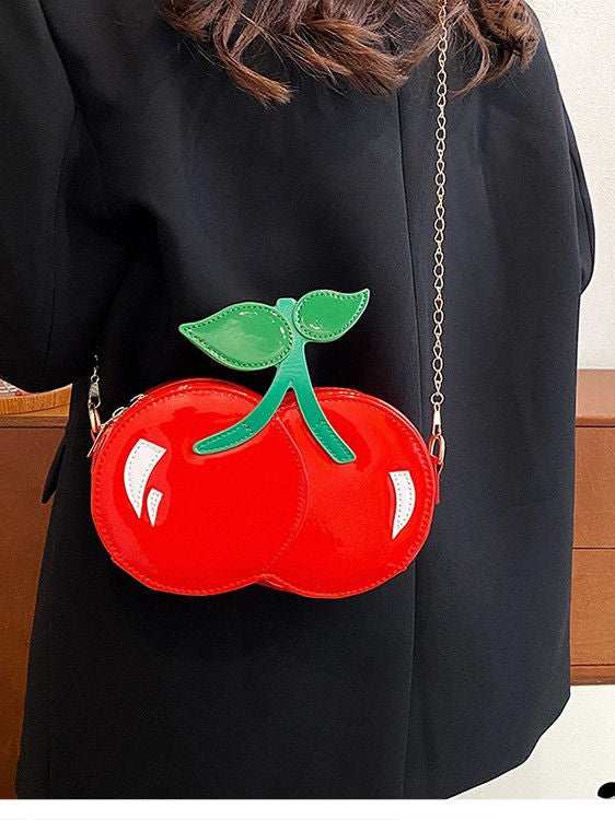 Cherry Shape Crossbody Bag Fun Shape Purse Novelty Handbag for Women PU Leather