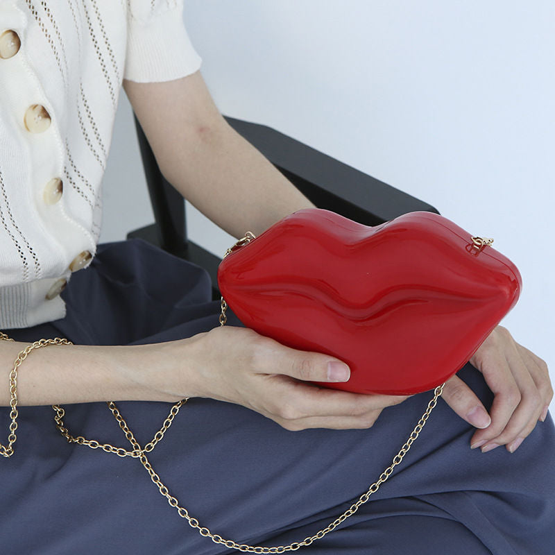 Red Lip Purse Womens Evening Clutch Acrylic Banquet Handbags for Wedding Prom Party