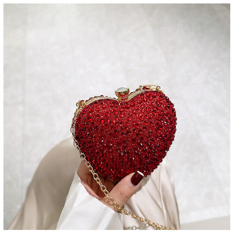 Women Heart Shaped Handbag Sparkly Clutch Mini Chain Purse Rhinestones Wedding Party Purse Handbag