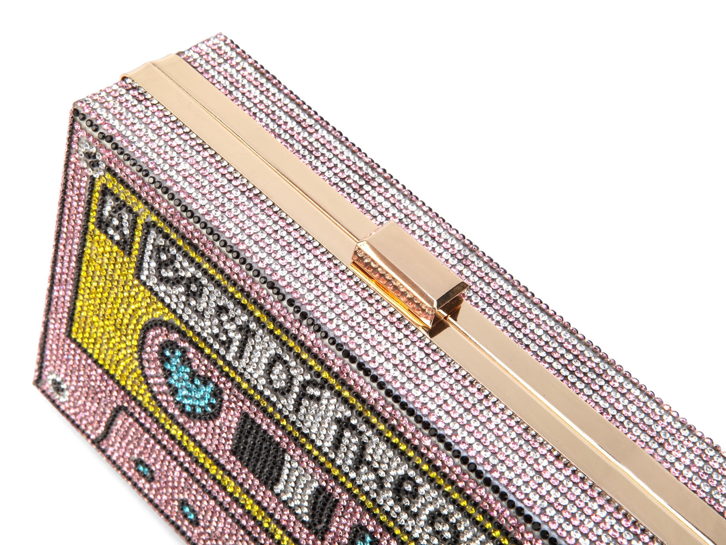 Women Retro Pink Cassette Tape Shape Crossbody Bag Rhinestone Metal Vintage Evening Clutch Purses