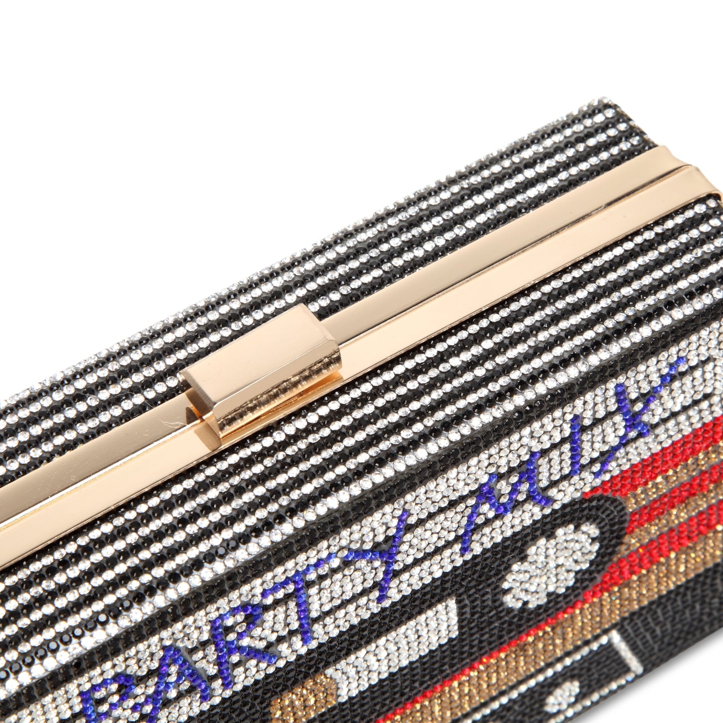 Women Cassette Tape Shape Party Mix Crossbody Bag Rhinestone Metal Vintage Evening Clutch Purses