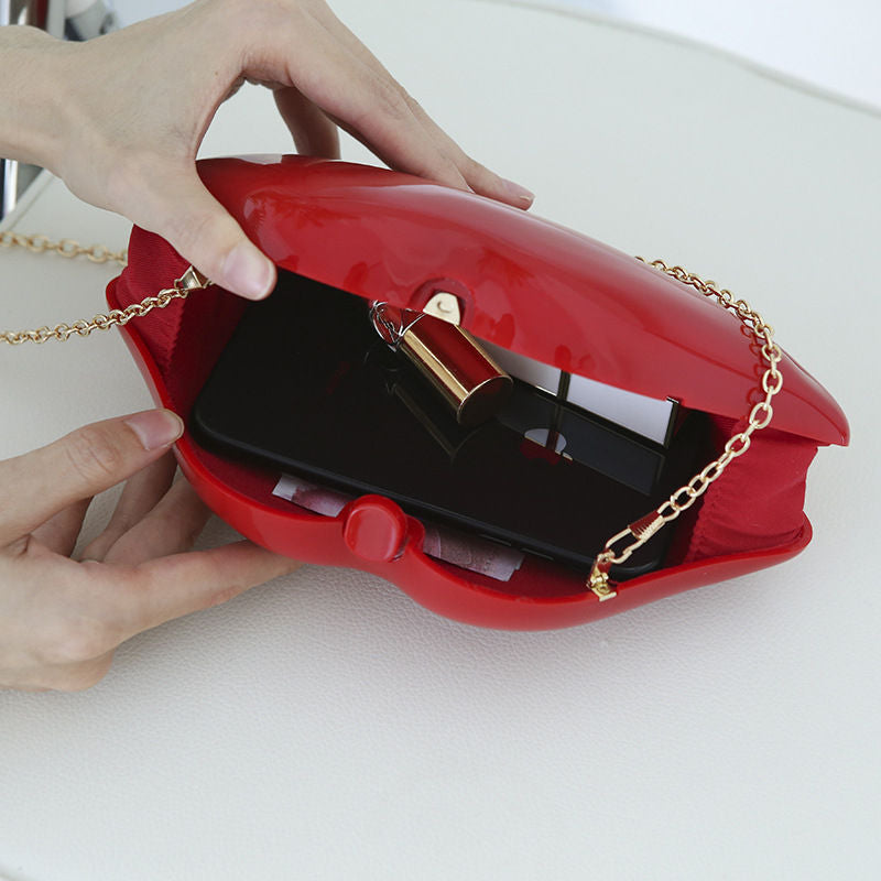 Red Lip Purse Womens Evening Clutch Acrylic Banquet Handbags for Wedding Prom Party