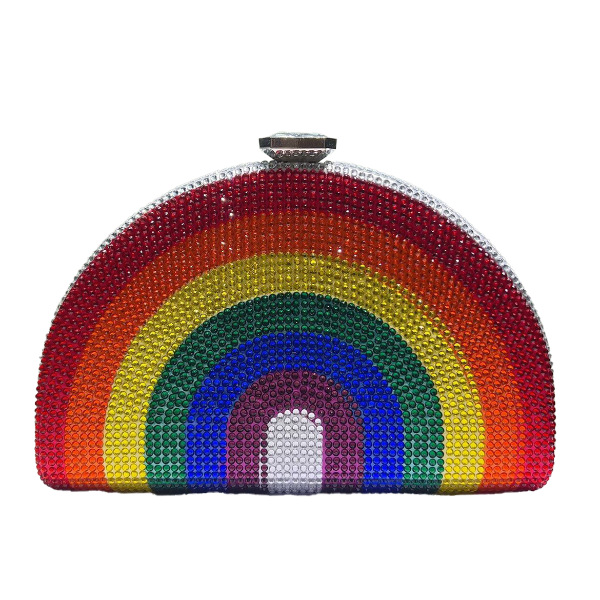 Bling Rhinestone Purse Bags Colorful Rainbow Dumpling Clutch Semicircle Acrylic Evening Bag for Women