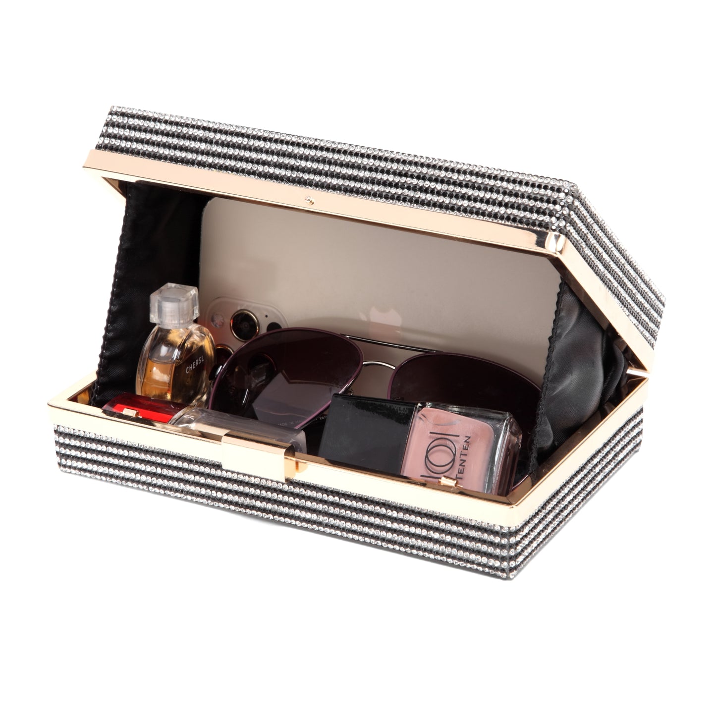 Women Cassette Tape Shape Party Mix Crossbody Bag Rhinestone Metal Vintage Evening Clutch Purses