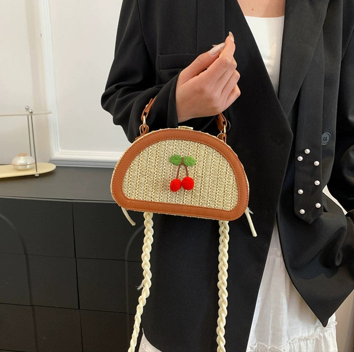Straw Beach Bags For Women Bohemia Cherry Crossbody Purse Summer Vacation Bag Adjustable Shoulder Strap