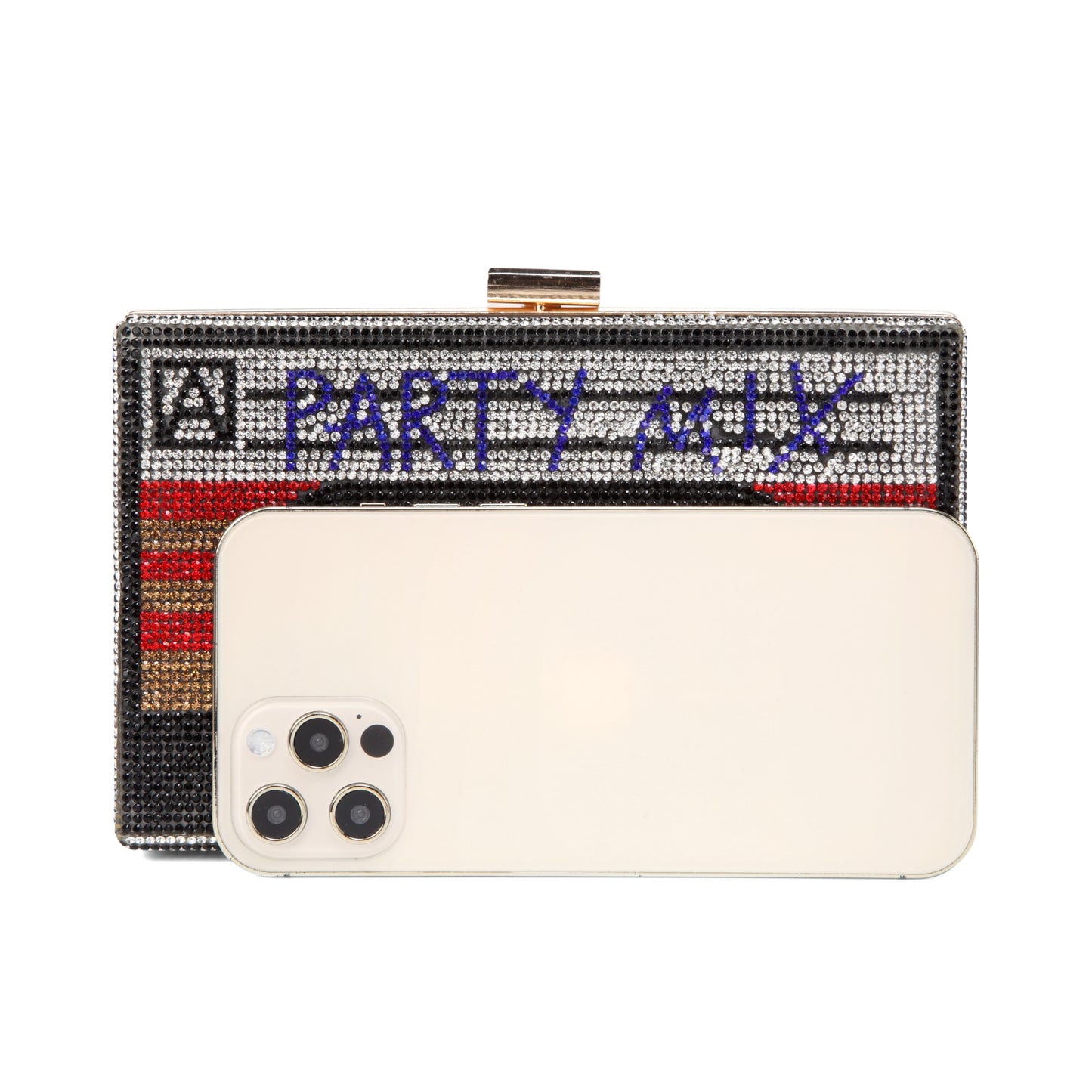 Women Cassette Tape Shape Party Mix Crossbody Bag Rhinestone Metal Vintage Evening Clutch Purses