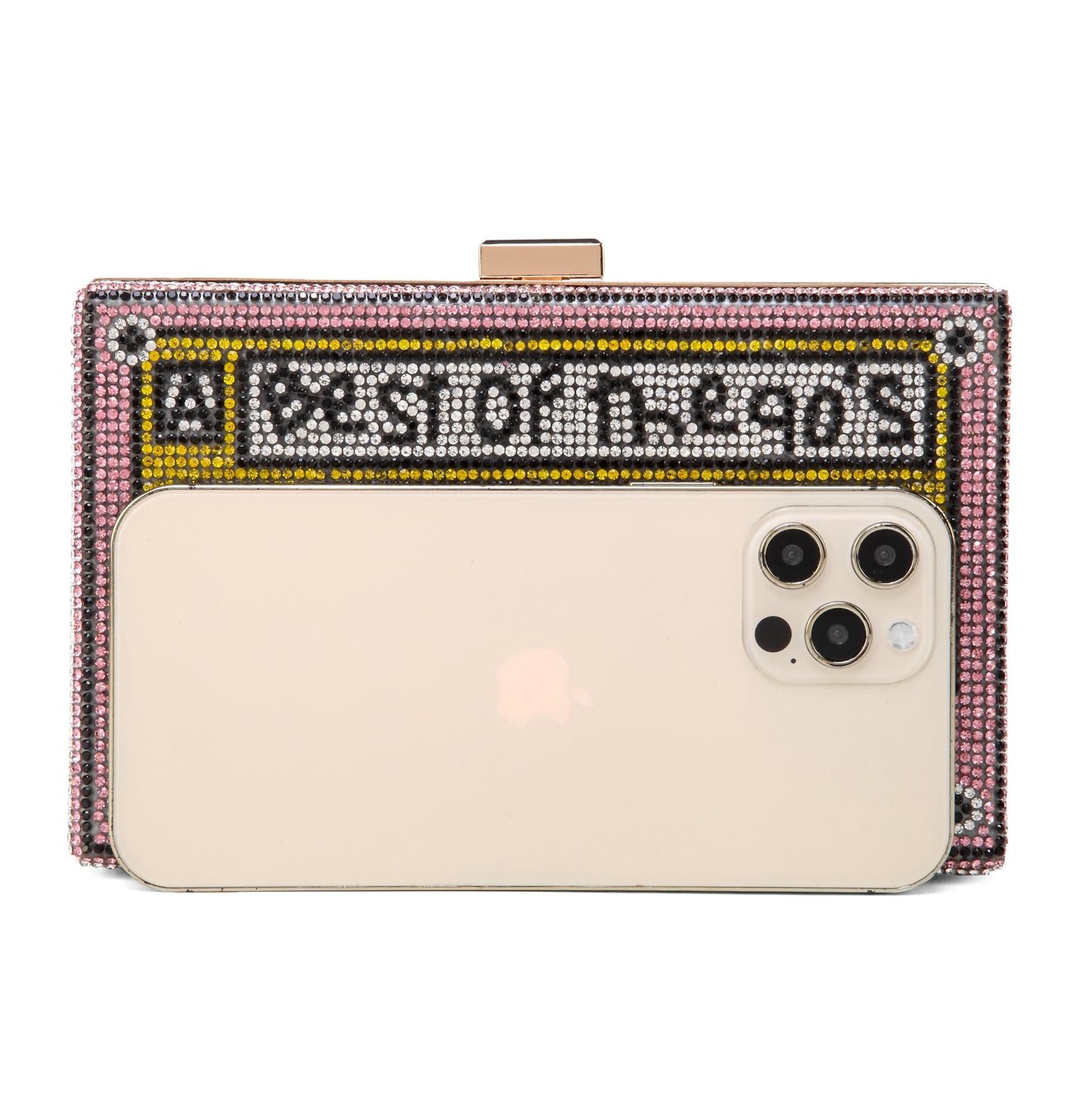 Women Retro Pink Cassette Tape Shape Crossbody Bag Rhinestone Metal Vintage Evening Clutch Purses