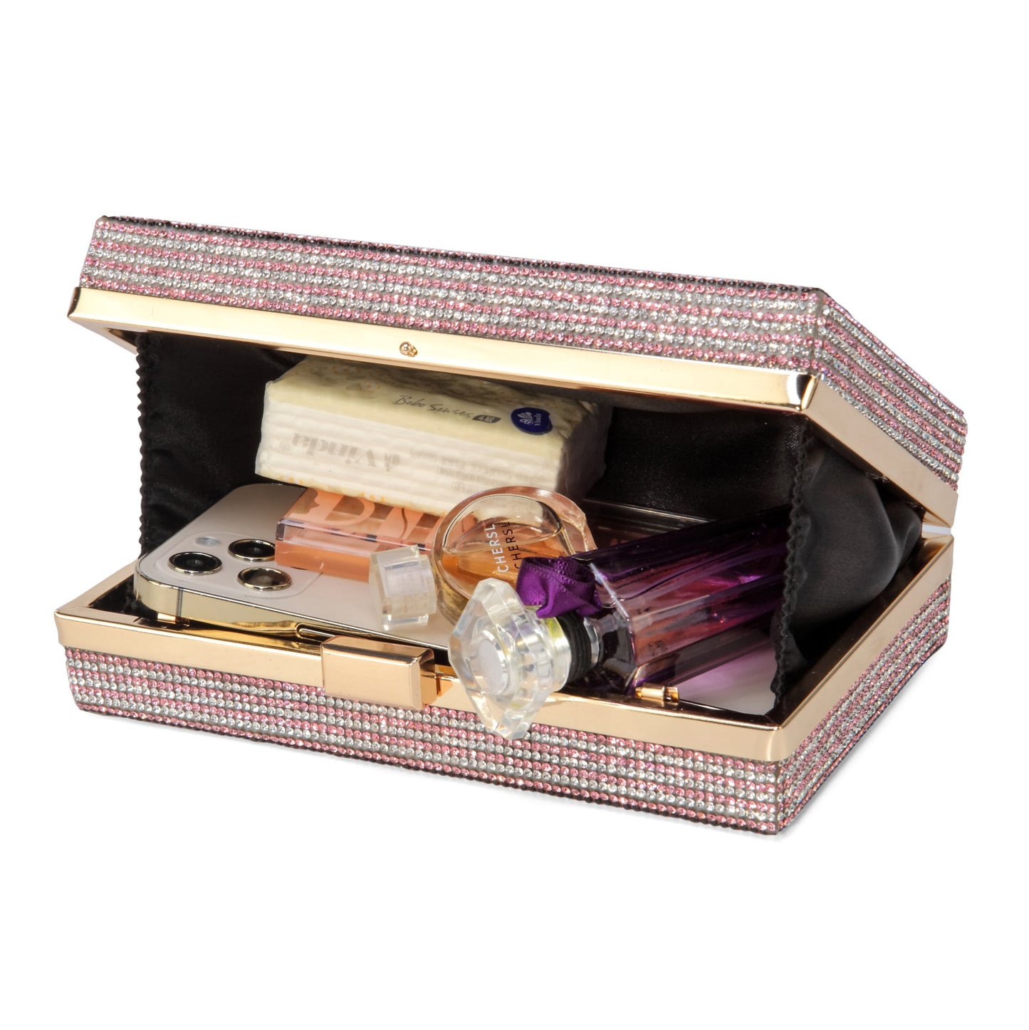 Women Retro Pink Cassette Tape Shape Crossbody Bag Rhinestone Metal Vintage Evening Clutch Purses
