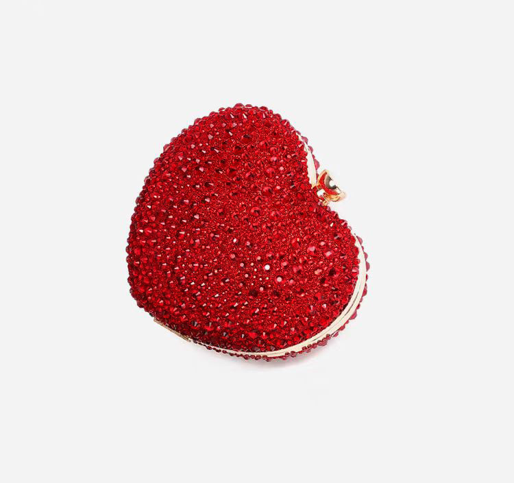 Women Heart Shaped Handbag Sparkly Clutch Mini Chain Purse Rhinestones Wedding Party Purse Handbag