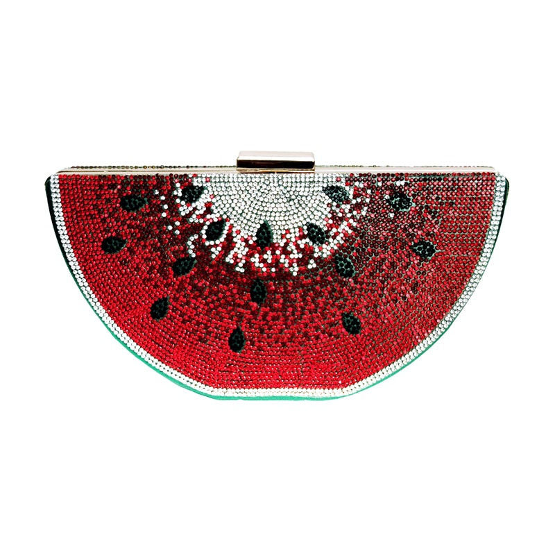 Watermelon Shape Handbag Sparkling Rhinestones Purse Cute Fruit Evening Clutch for Party Prom