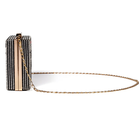 Women Retro Radio Shape BoomBox Crossbody Bag Rhinestone Metal Vintage Evening Clutch Purses