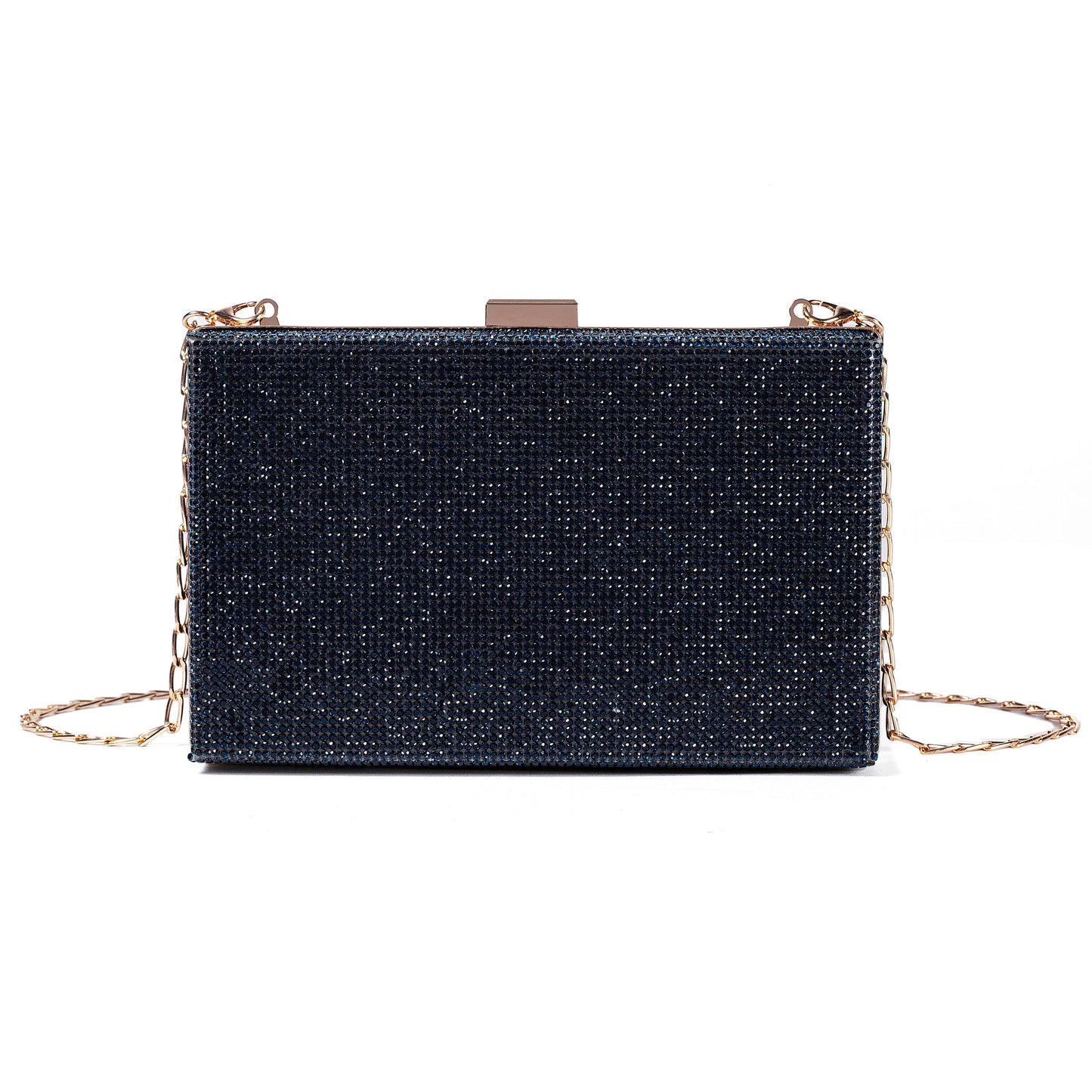 Women Passport Shape Navy Crossbody Bag Rhinestone Metal Vintage Evening Clutch Purses