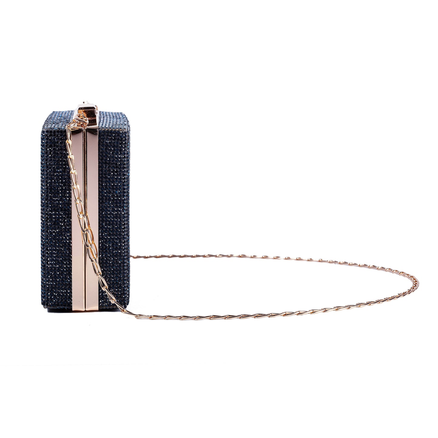 Women Passport Shape Navy Crossbody Bag Rhinestone Metal Vintage Evening Clutch Purses