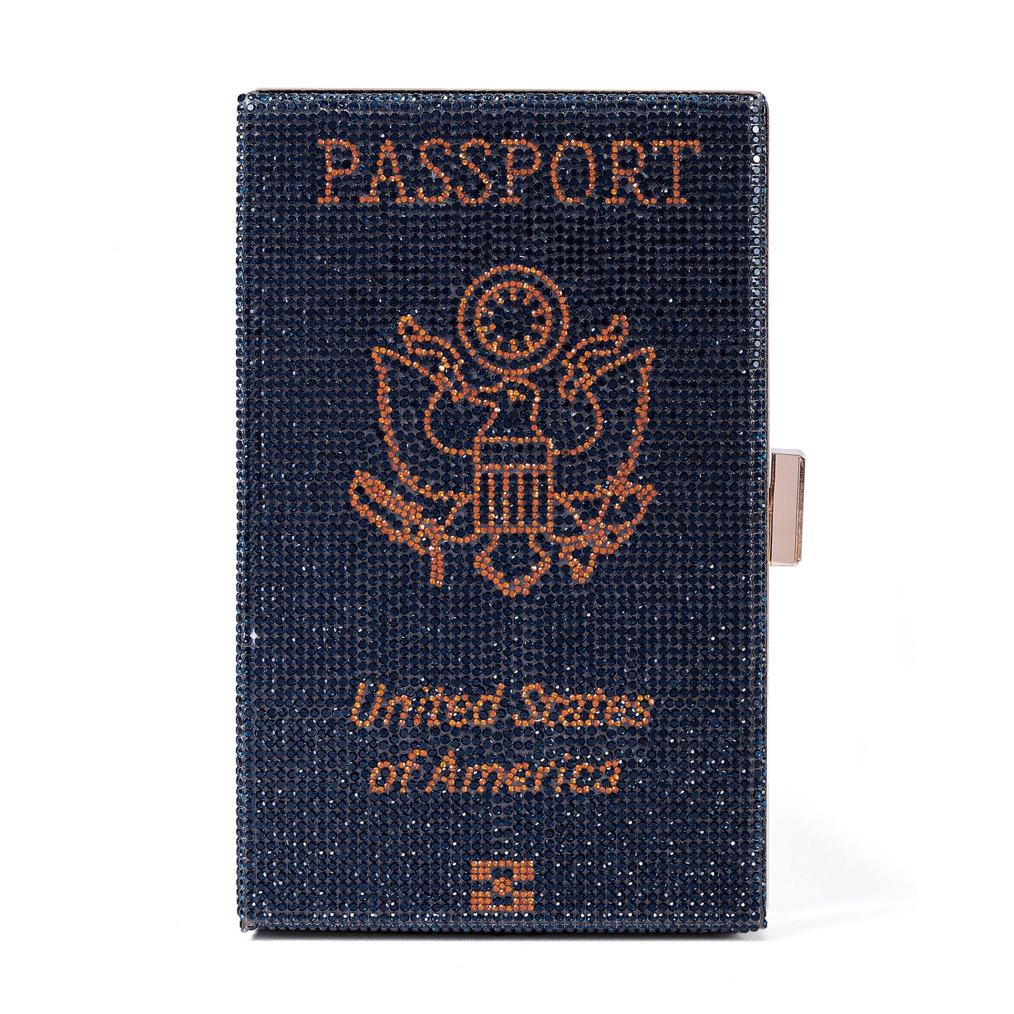 Women Passport Shape Navy Crossbody Bag Rhinestone Metal Vintage Evening Clutch Purses