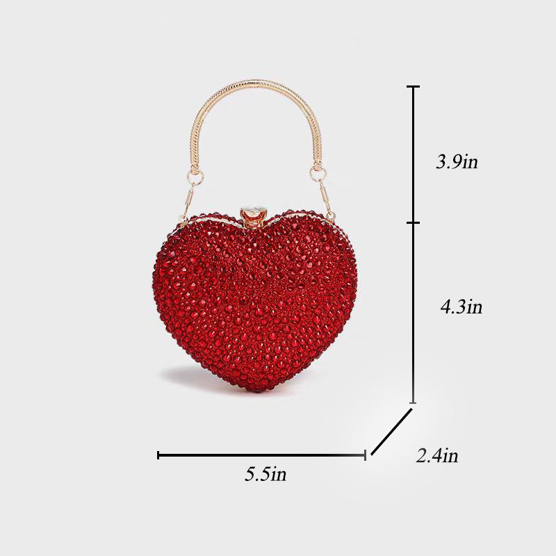 Women Heart Shaped Handbag Sparkly Clutch Mini Chain Purse Rhinestones Wedding Party Purse Handbag