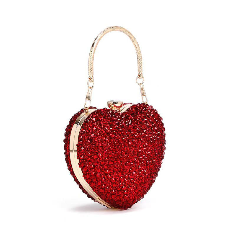 Women Heart Shaped Handbag Sparkly Clutch Mini Chain Purse Rhinestones Wedding Party Purse Handbag