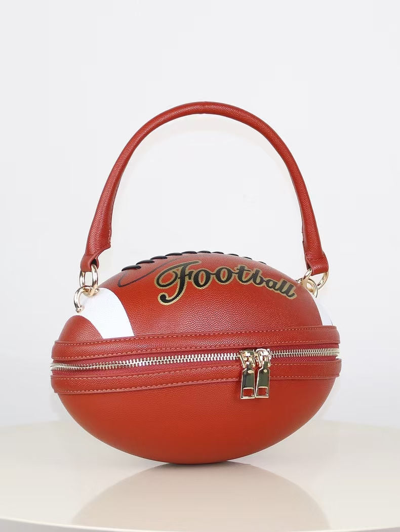Fun Shape Purse for Women Football Shaped Crossbody Shoulder Bag Novelty Handbags Rugby Clutch PU Leather