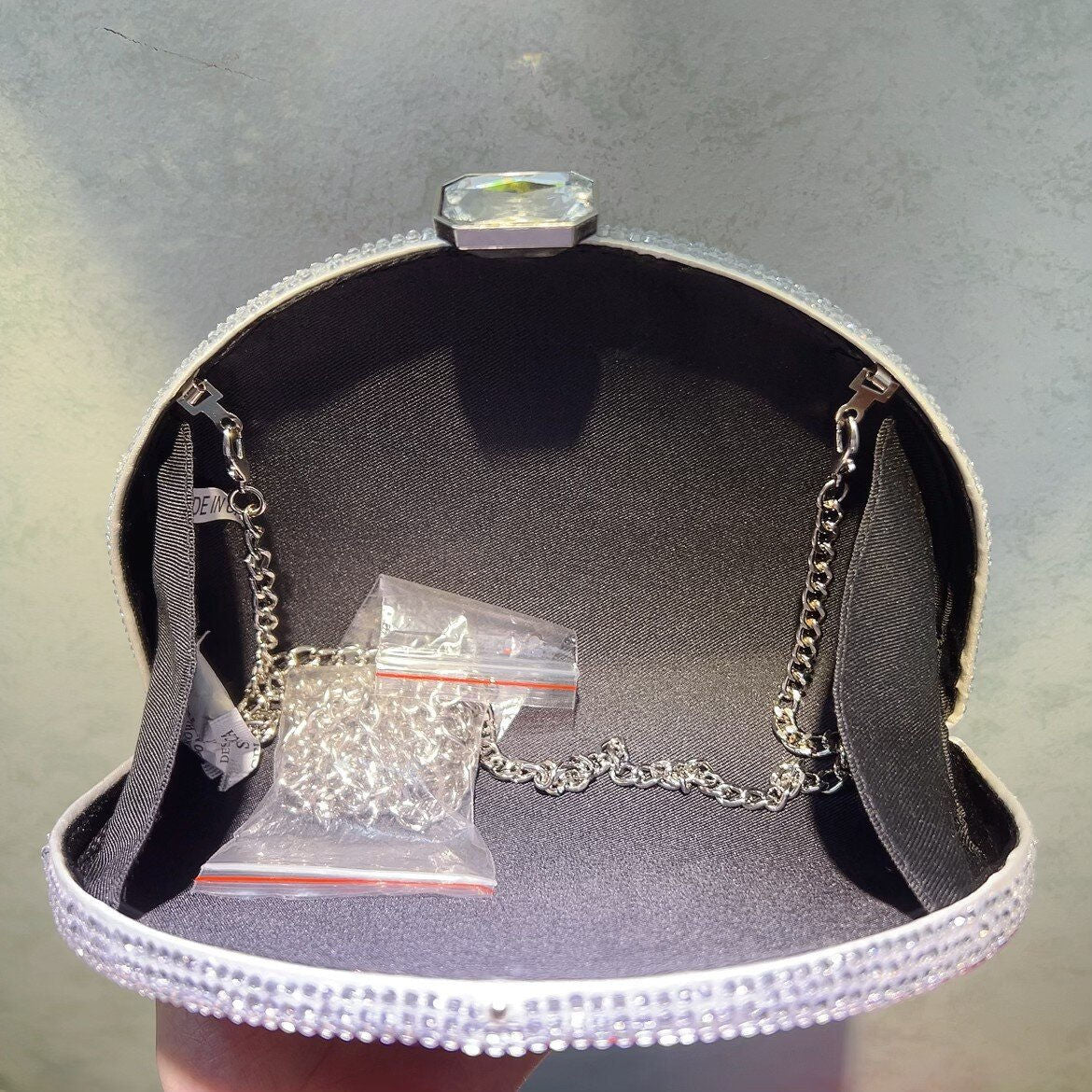 Bling Rhinestone Purse Bags Colorful Rainbow Dumpling Clutch Semicircle Acrylic Evening Bag for Women