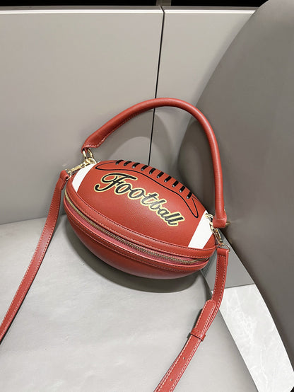 Fun Shape Purse for Women Football Shaped Crossbody Shoulder Bag Novelty Handbags Rugby Clutch PU Leather