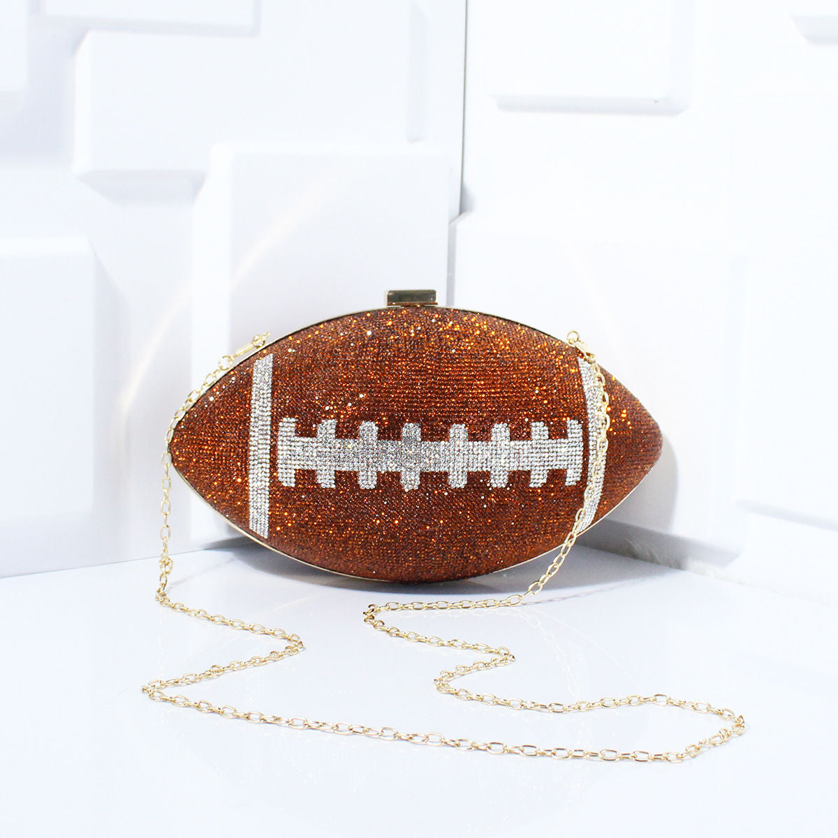 Bling Rhinestone Football Shaped Rugby Quirky Bag Novelty Round Ball Crystal Evening Bags Handbag for Party