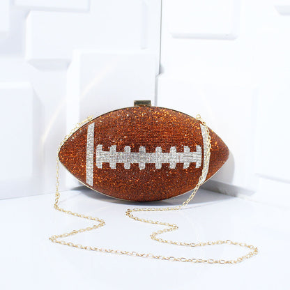 Bling Rhinestone Football Shaped Rugby Quirky Bag Novelty Round Ball Crystal Evening Bags Handbag for Party