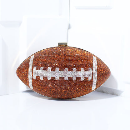 Bling Rhinestone Football Shaped Rugby Quirky Bag Novelty Round Ball Crystal Evening Bags Handbag for Party