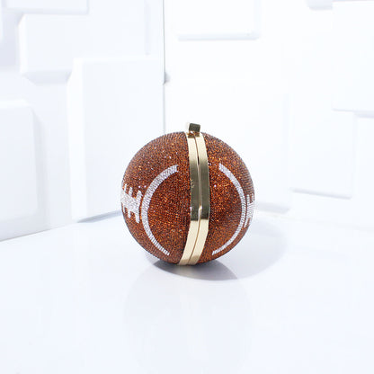 Bling Rhinestone Football Shaped Rugby Quirky Bag Novelty Round Ball Crystal Evening Bags Handbag for Party