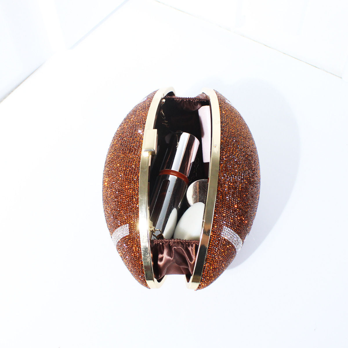 Bling Rhinestone Football Shaped Rugby Quirky Bag Novelty Round Ball Crystal Evening Bags Handbag for Party