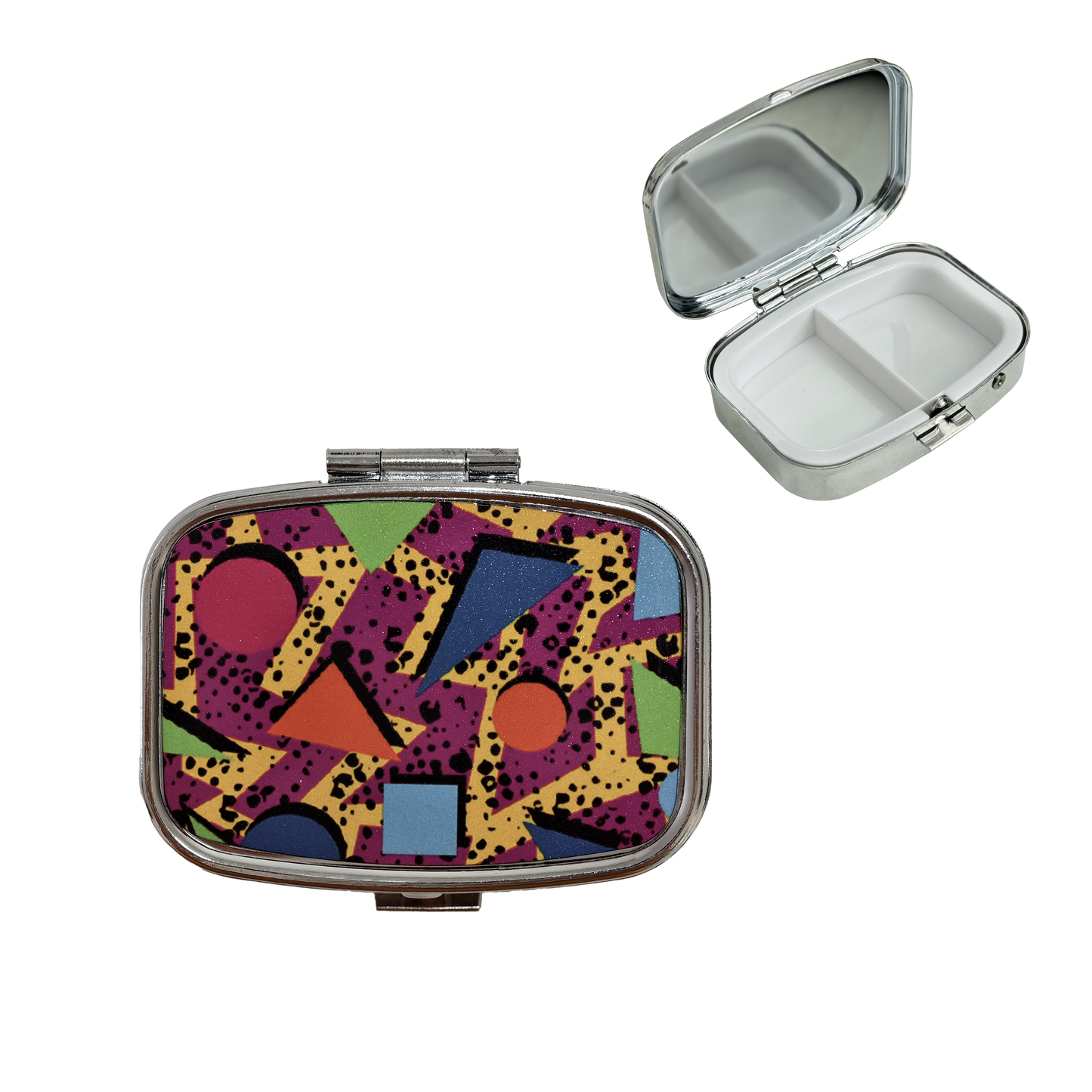 2 Compartment Pill Organizer Metal Portable Pill Box 2 Times a Day for Vitamin,Supplements Cassette Tape