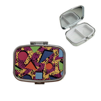 2 Compartment Pill Organizer Metal Portable Pill Box 2 Times a Day for Vitamin,Supplements Cassette Tape