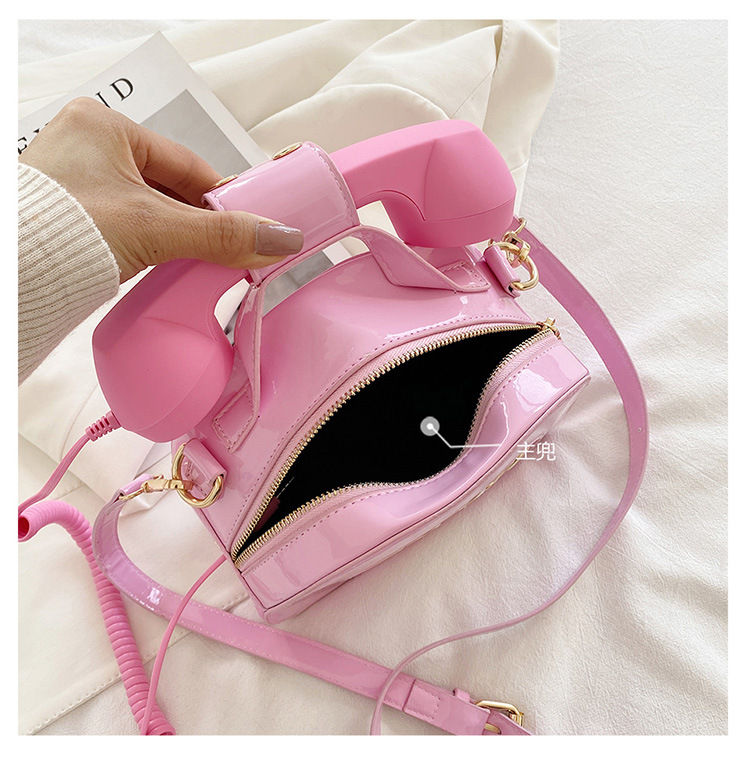 Novelty Pink Phone Tote Handbags Retro Dial Telephone Crossbody Shoulder Bag Pu Purse for Women