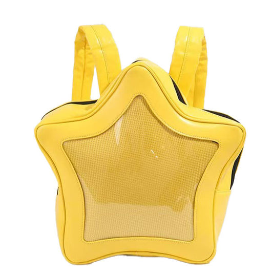 Kawaii Ita Bag Pin Display Backpack with Insert PU Leather Yellow Star Y2k Shoulder Bag Waterproof Bookbags (Yellow Star Pack)