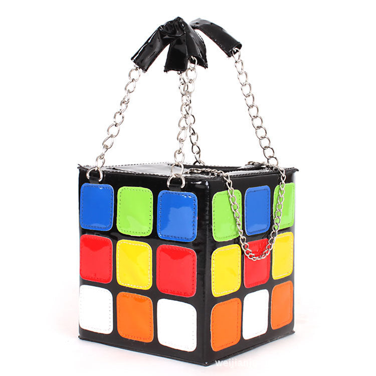 Women Fun Rubik's Cube Bag Magic Cube Shape Handbag Novelty Clutch Purses Unique Purses for Women