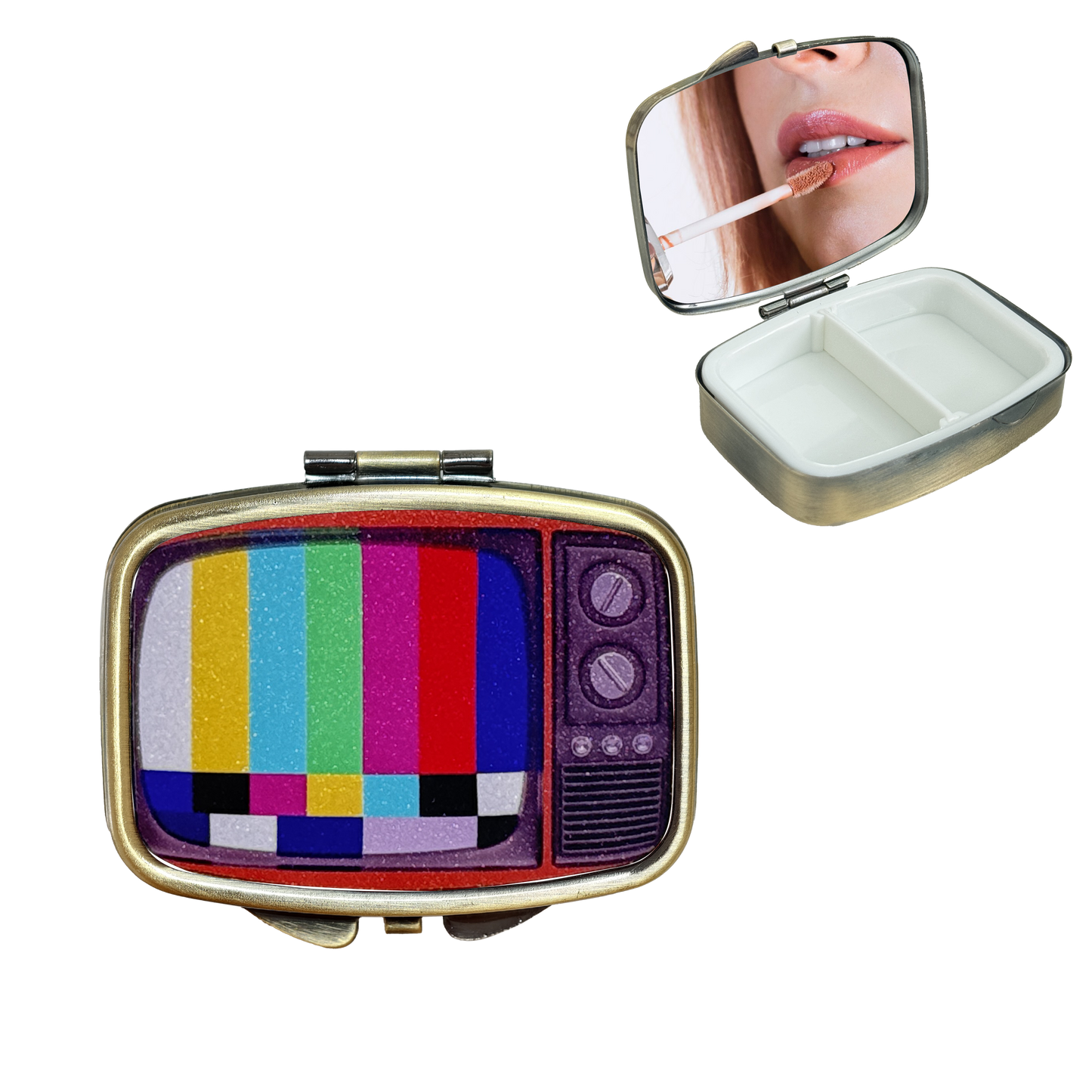 2 Compartment Pill Organizer Metal Portable Pill Box 2 Times a Day for Vitamin,Supplements Cassette Tape