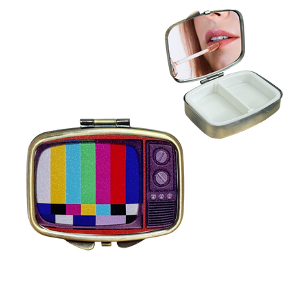2 Compartment Pill Organizer Metal Portable Pill Box 2 Times a Day for Vitamin,Supplements Cassette Tape
