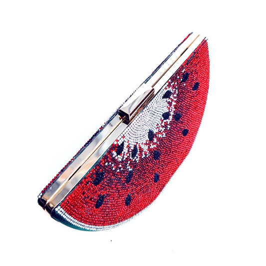 Watermelon Shape Handbag Sparkling Rhinestones Purse Cute Fruit Evening Clutch for Party Prom