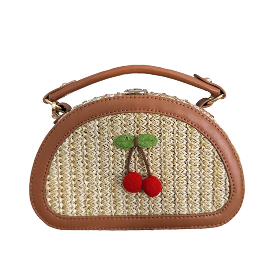 Straw Beach Bags For Women Bohemia Cherry Crossbody Purse Summer Vacation Bag Adjustable Shoulder Strap