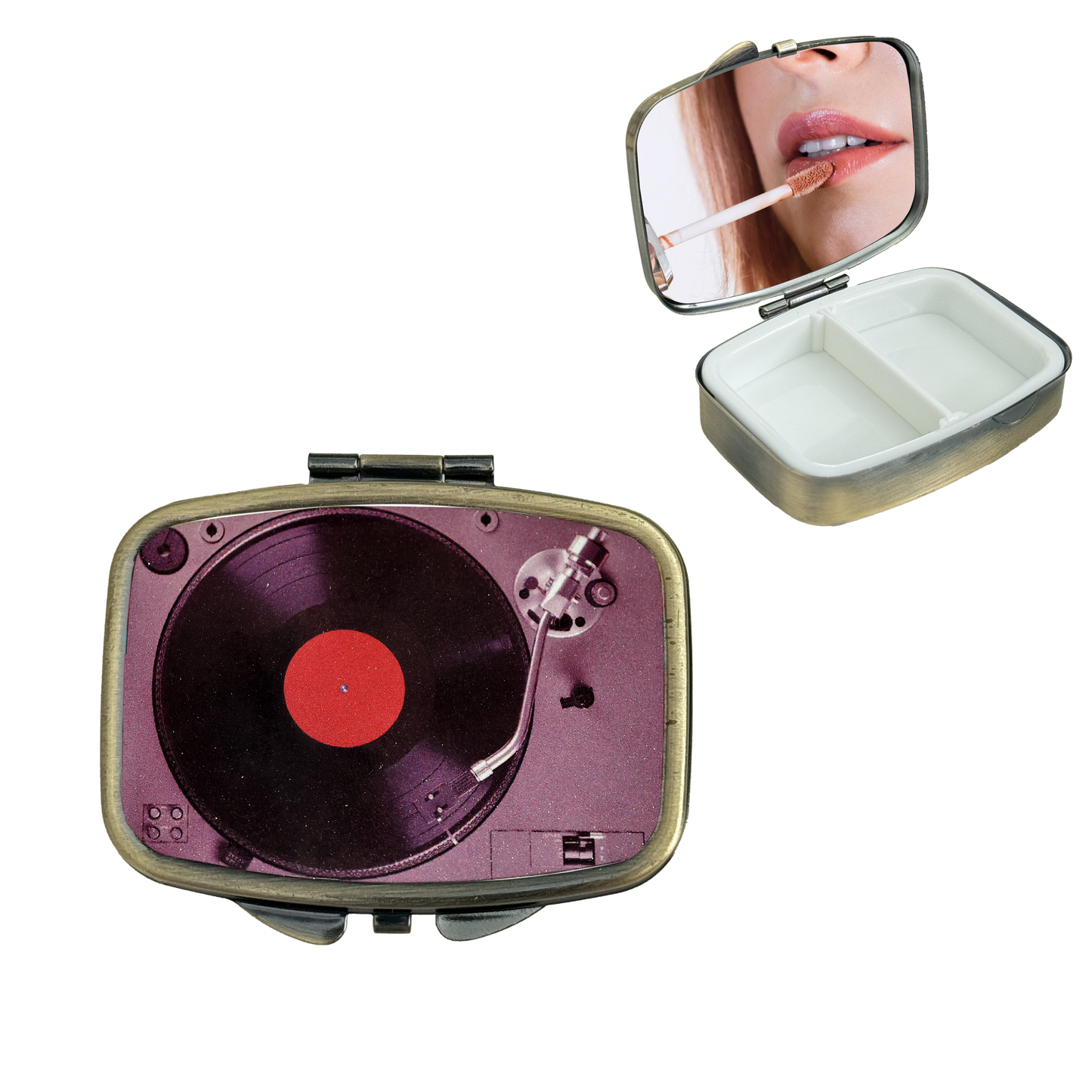 2 Compartment Pill Organizer Metal Portable Pill Box 2 Times a Day for Vitamin,Supplements Cassette Tape