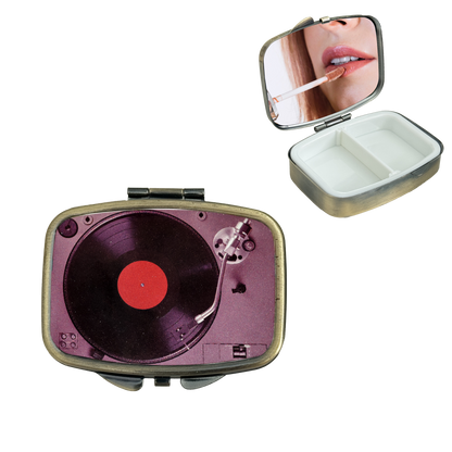 2 Compartment Pill Organizer Metal Portable Pill Box 2 Times a Day for Vitamin,Supplements Cassette Tape