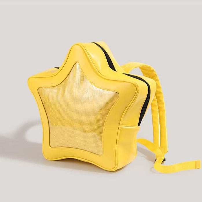 Kawaii Ita Bag Pin Display Backpack with Insert PU Leather Yellow Star Y2k Shoulder Bag Waterproof Bookbags (Yellow Star Pack)