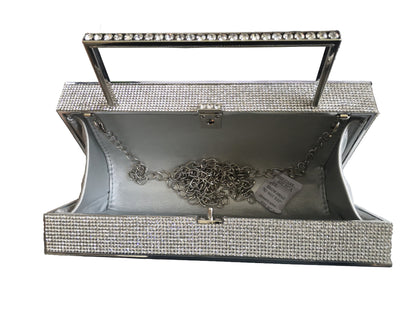Women Retro Radio Shape BoomBox Crossbody Bag Rhinestone Metal Vintage Evening Clutch Purses