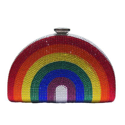 Bling Rhinestone Purse Bags Colorful Rainbow Dumpling Clutch Semicircle Acrylic Evening Bag for Women