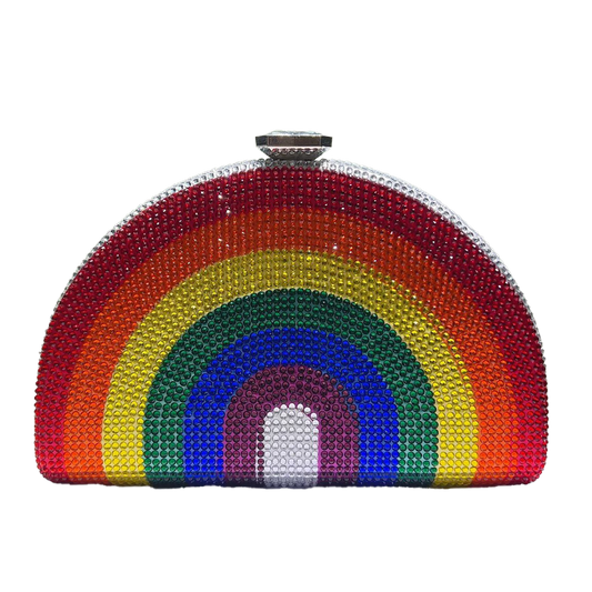 Bling Rhinestone Purse Bags Colorful Rainbow Dumpling Clutch Semicircle Acrylic Evening Bag for Women